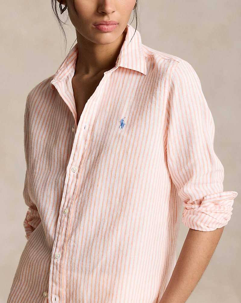 Camisas Ralph Lauren Relaxed Fit Striped Linen Mujer 1719b Sunfade Orange/Whte | TPQZKYU-36 - vista 5