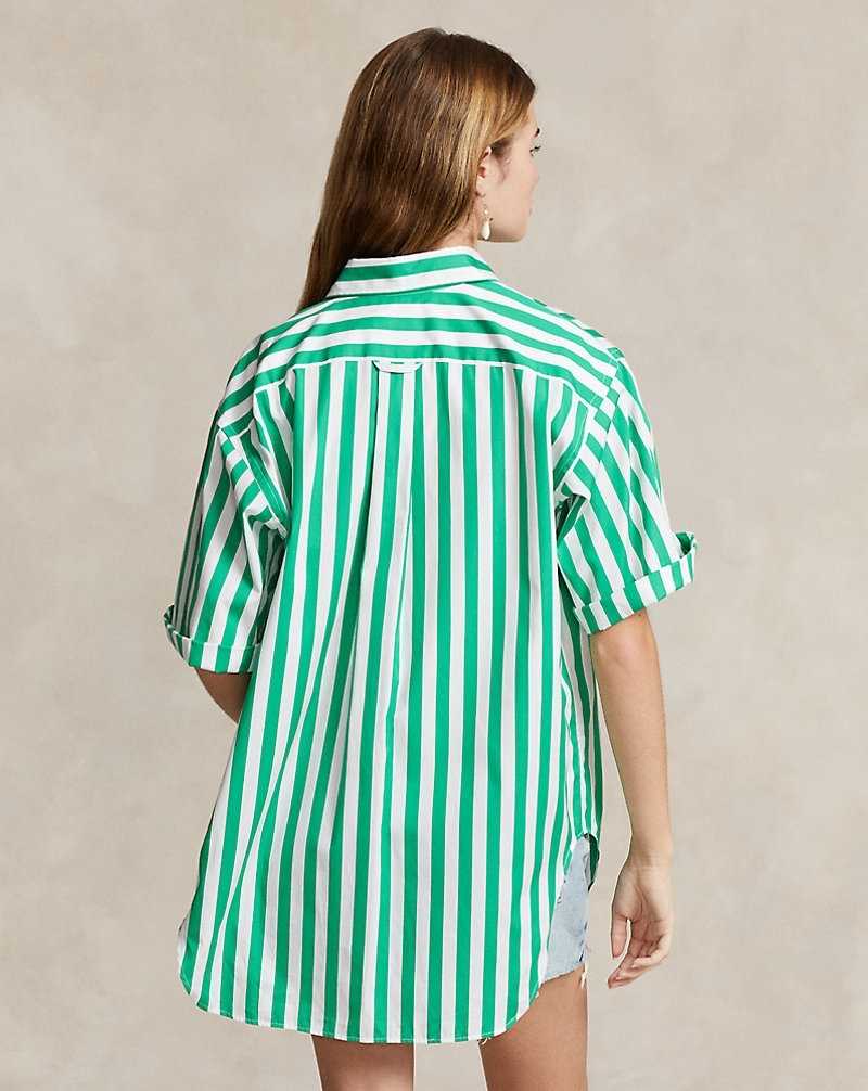 Camisas Ralph Lauren Relaxed Fit Striped Cotton Mujer 925 Green/White | JPKDSOX-23 - vista 4