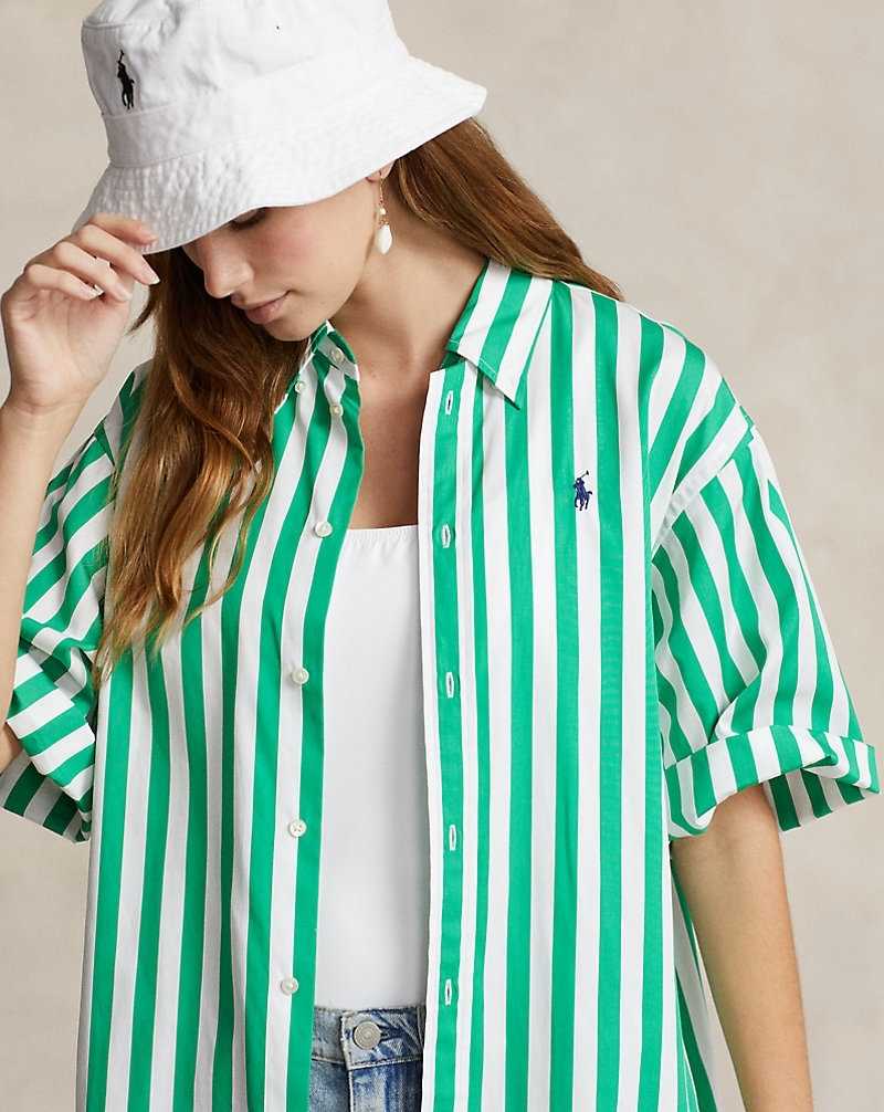 Camisas Ralph Lauren Relaxed Fit Striped Cotton Mujer 925 Green/White | JPKDSOX-23 - vista 5