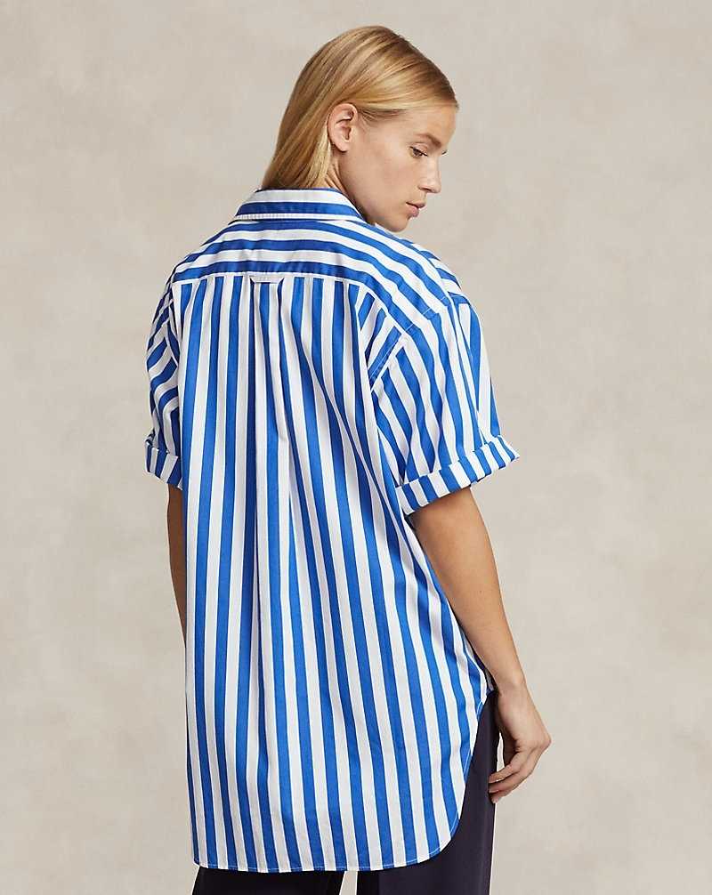 Camisas Ralph Lauren Relaxed Fit Striped Cotton Mujer Blue/White | HJVAUFZ-86 - vista 4