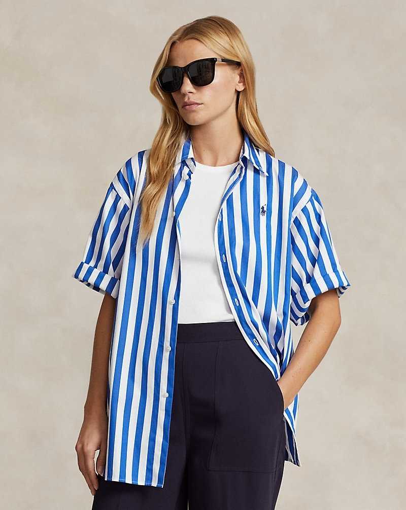 Camisas Ralph Lauren Relaxed Fit Striped Cotton Mujer Blue/White | HJVAUFZ-86 - vista 1