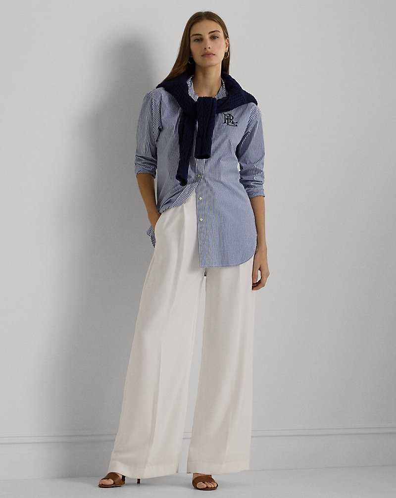 Camisas Ralph Lauren Relaxed Fit Striped Stretch Cotton Mujer Blue/White | QNTCEJY-20 - vista 3