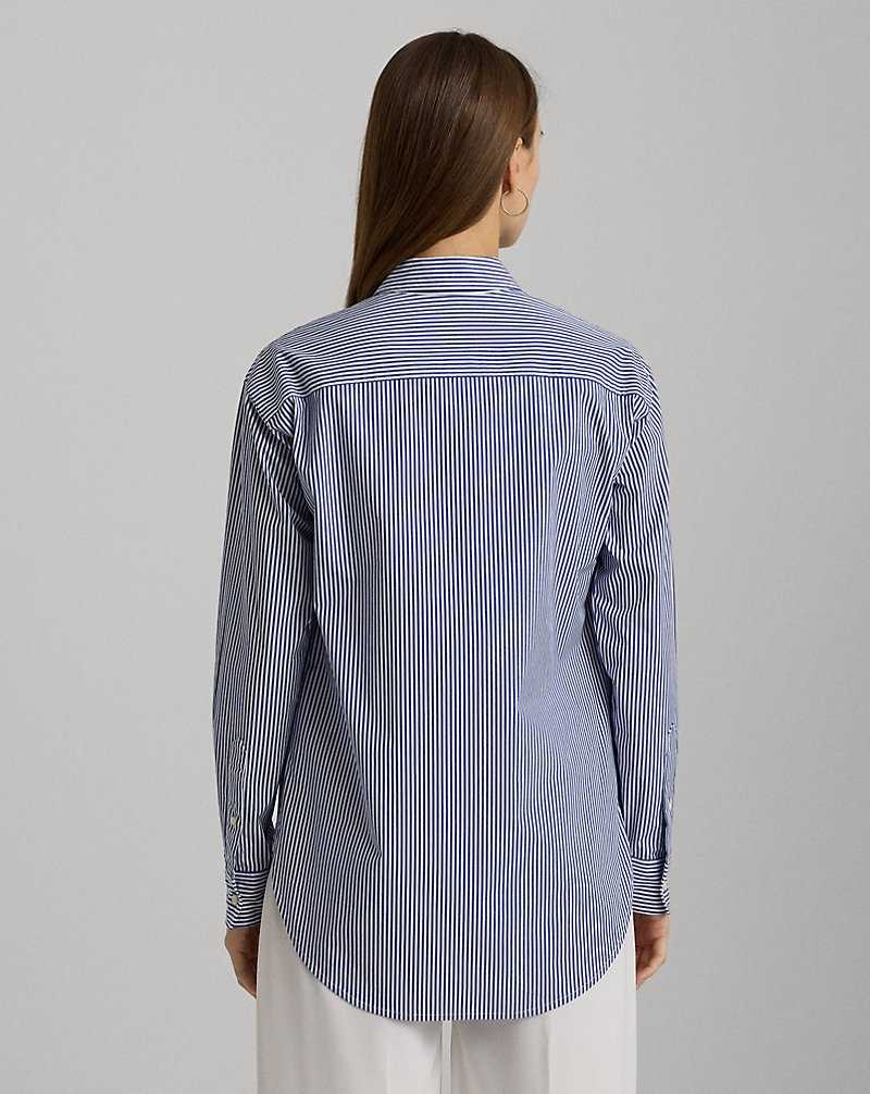 Camisas Ralph Lauren Relaxed Fit Striped Stretch Cotton Mujer Blue/White | QNTCEJY-20 - vista 4