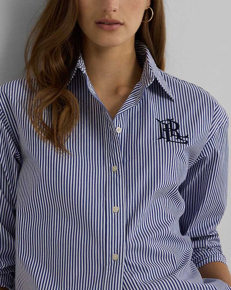 Camisas Ralph Lauren Relaxed Fit Striped Stretch Cotton Mujer Blue/White | QNTCEJY-20 - vista 5