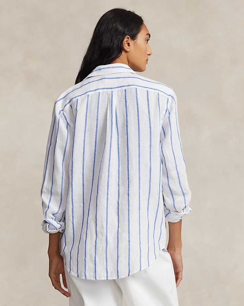 Camisas Ralph Lauren Relaxed Fit Striped Linen Mujer White/Royal | SPWNLHR-85 - vista 4