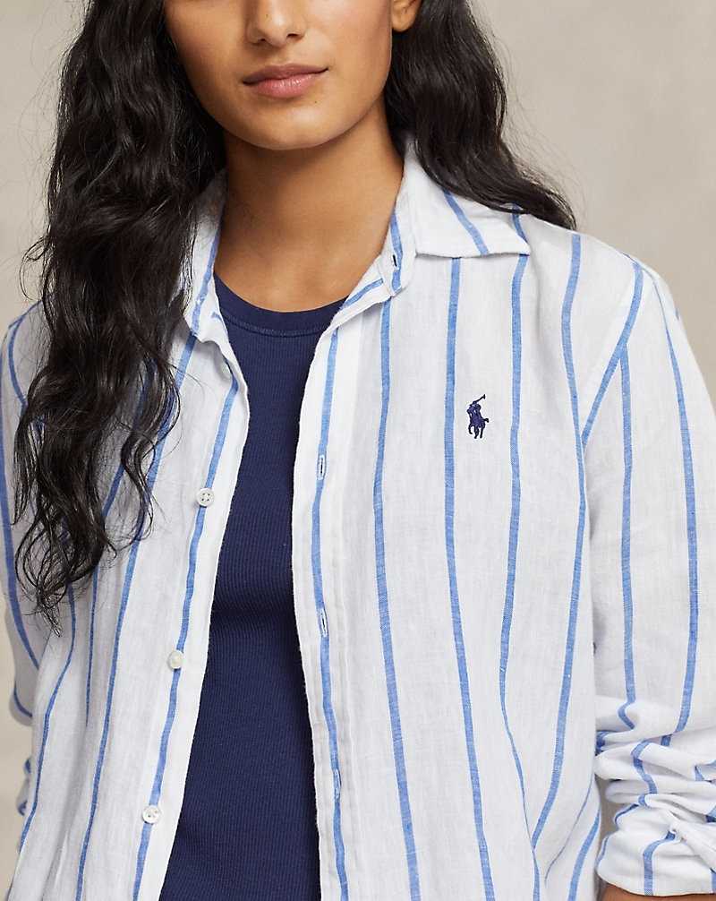 Camisas Ralph Lauren Relaxed Fit Striped Linen Mujer White/Royal | SPWNLHR-85 - vista 5