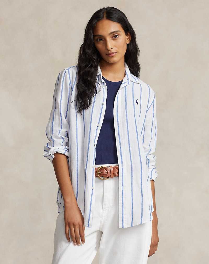 Camisas Ralph Lauren Relaxed Fit Striped Linen Mujer White/Royal | SPWNLHR-85 - vista 1