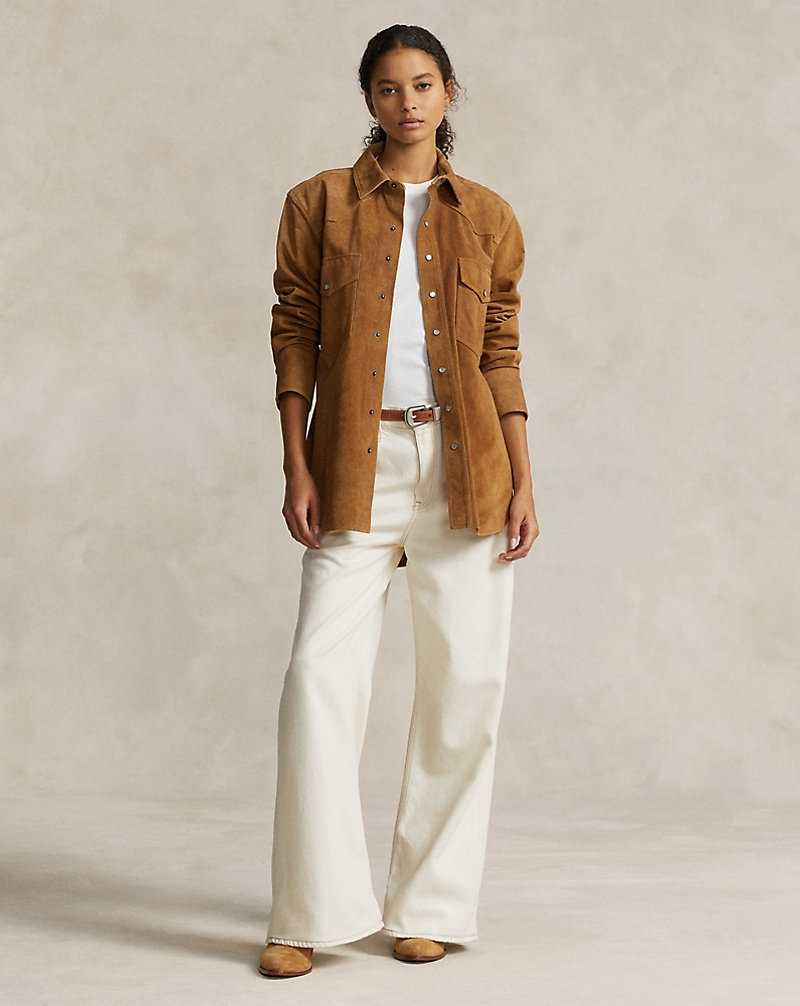 Camisas Ralph Lauren Relaxed Fit Suede Western Mujer Kaki | UMBFAGE-01 - vista 3