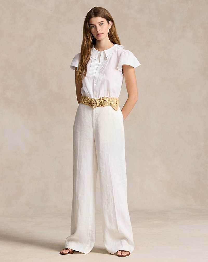 Camisas Ralph Lauren Ruffle-Trim Cotton Mujer Blancos | UKSCTWR-71 - vista 3