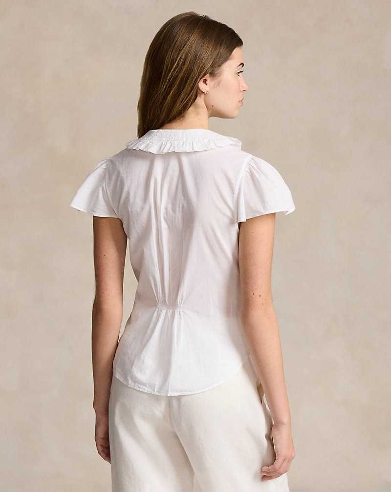 Camisas Ralph Lauren Ruffle-Trim Cotton Mujer Blancos | UKSCTWR-71 - vista 4