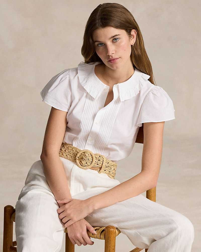 Camisas Ralph Lauren Ruffle-Trim Cotton Mujer Blancos | UKSCTWR-71 - vista 1
