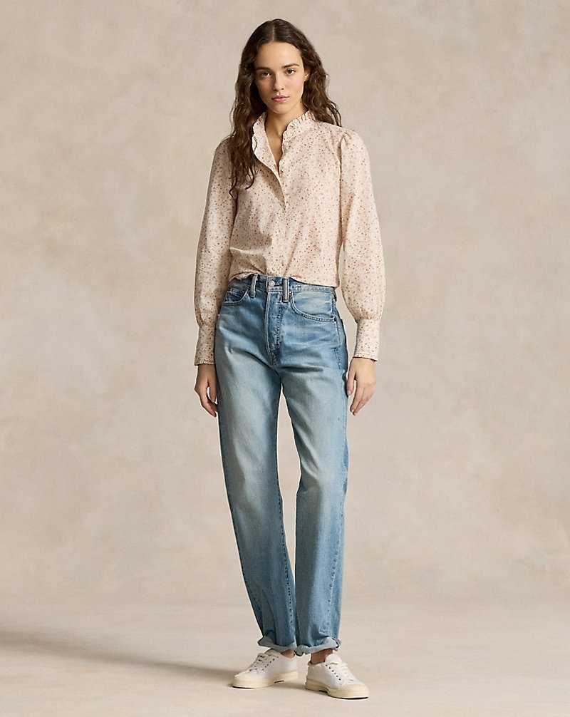Camisas Ralph Lauren Ruffle-Trim Floral Cotton Mujer Amarillos | QFDPMVE-46 - vista 3