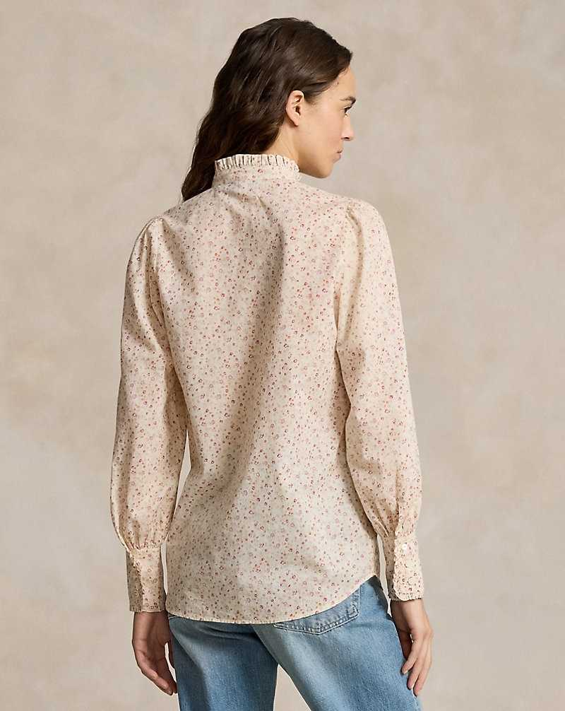 Camisas Ralph Lauren Ruffle-Trim Floral Cotton Mujer Amarillos | QFDPMVE-46 - vista 4