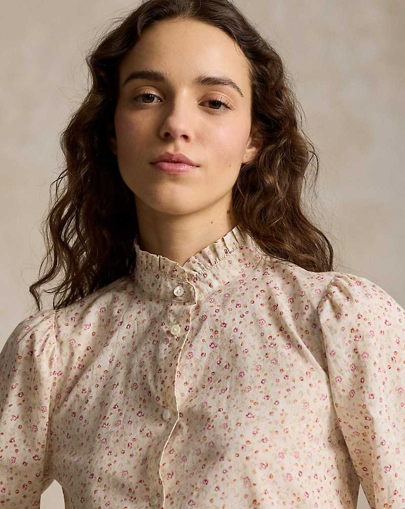 Camisas Ralph Lauren Ruffle-Trim Floral Cotton Mujer Amarillos | QFDPMVE-46 - vista 5