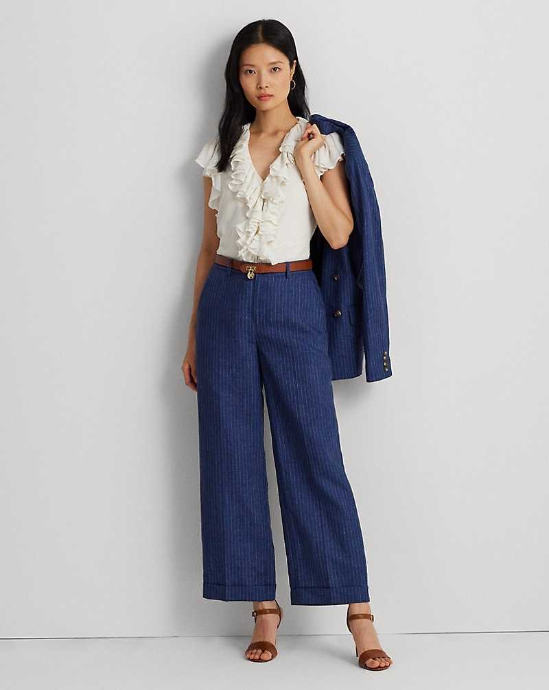 Camisas Ralph Lauren Ruffle-Trim Gauze Flutter-Sleeve Mujer Creme | TVKXRLG-62 - vista 3
