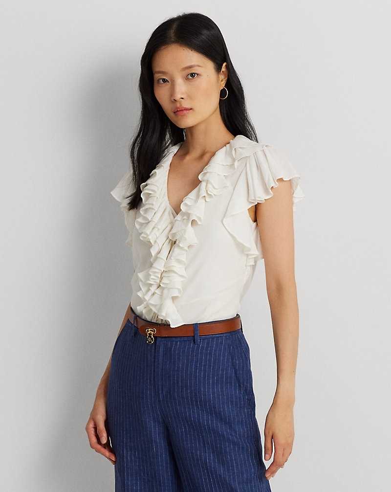 Camisas Ralph Lauren Ruffle-Trim Gauze Flutter-Sleeve Mujer Creme | TVKXRLG-62 - vista 1