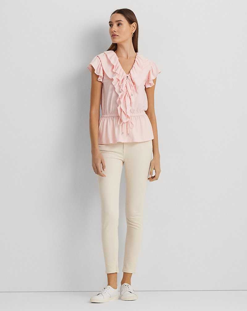 Camisas Ralph Lauren Ruffle-Trim Jersey Peplum Top Mujer Rosas | YHDPOKS-58 - vista 3