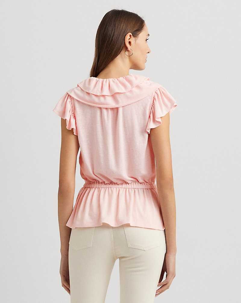 Camisas Ralph Lauren Ruffle-Trim Jersey Peplum Top Mujer Rosas | YHDPOKS-58 - vista 4
