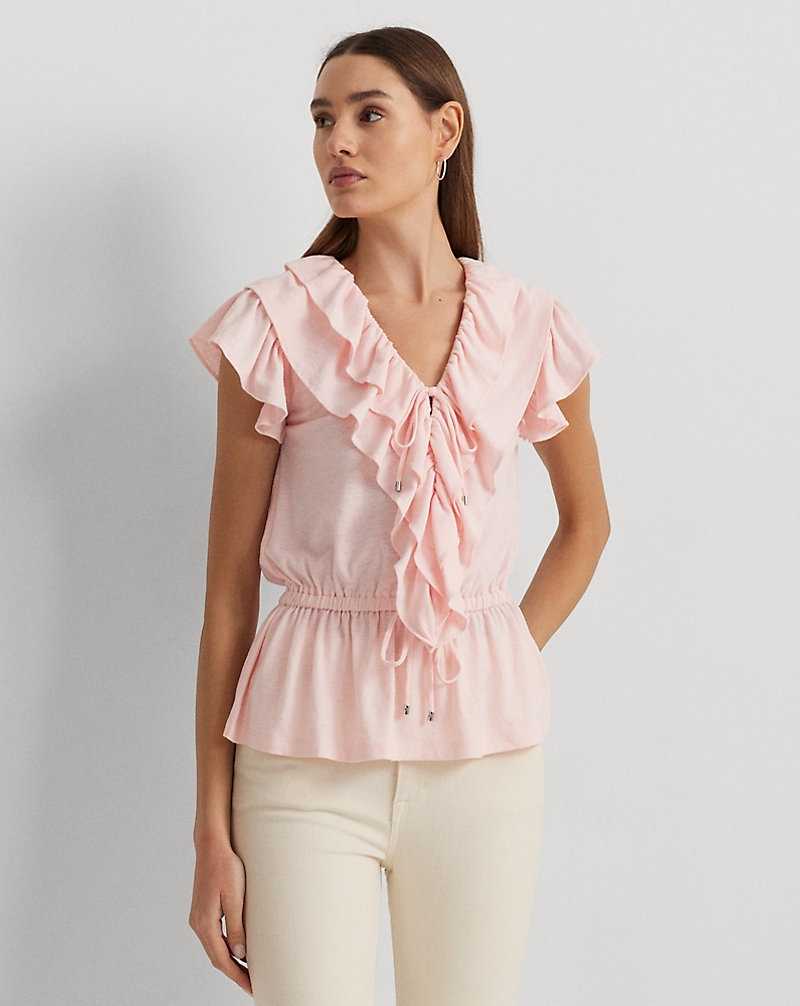 Camisas Ralph Lauren Ruffle-Trim Jersey Peplum Top Mujer Rosas | YHDPOKS-58 - vista 1