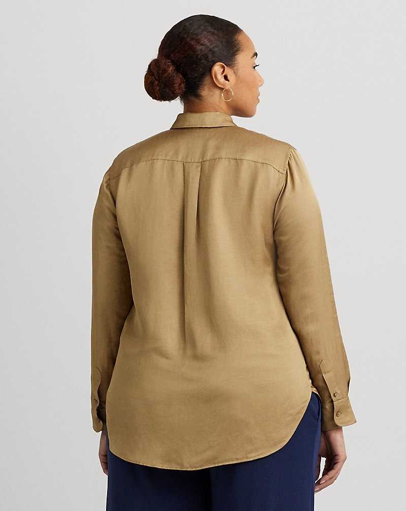 Camisas Ralph Lauren Satin Shantung Mujer Burnished Tan | IEJZDRB-64 - vista 4