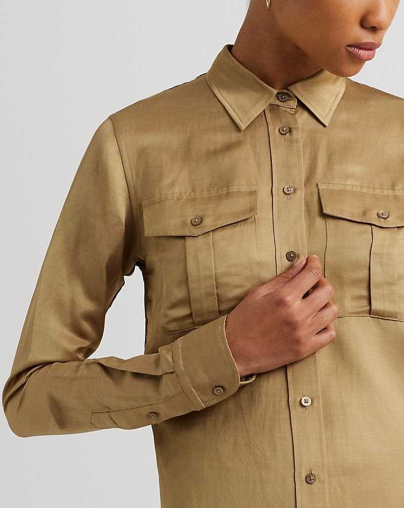 Camisas Ralph Lauren Satin Shantung Mujer Burnished Tan | QBPNVMZ-16 - vista 5