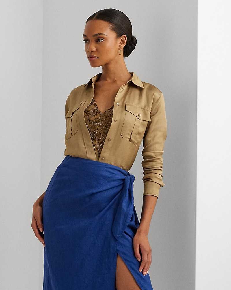 Camisas Ralph Lauren Satin Shantung Mujer Burnished Tan | QBPNVMZ-16 - vista 1