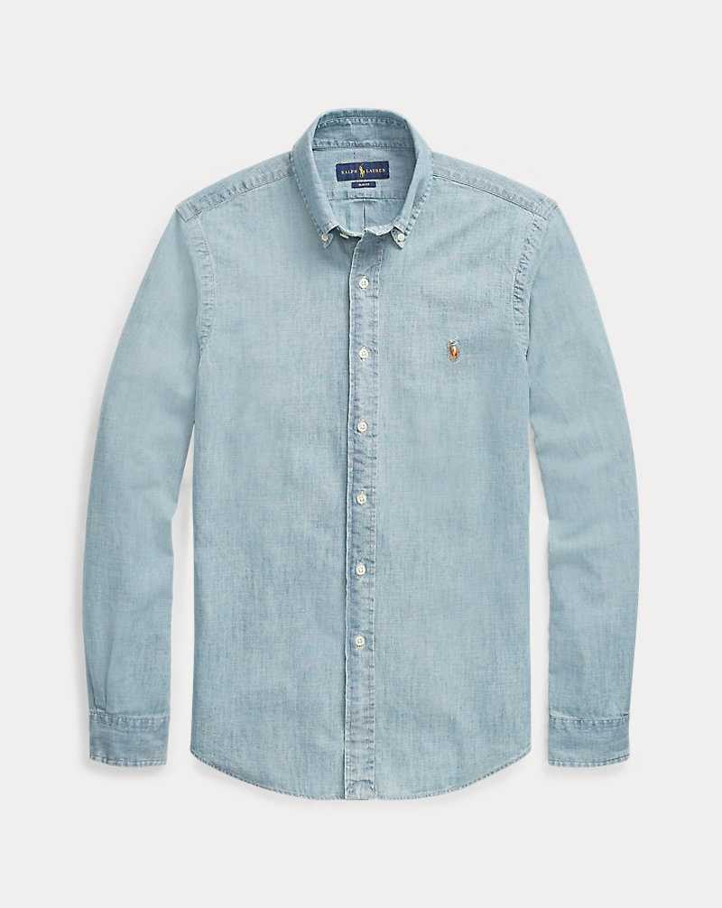 Camisas Ralph Lauren Slim Fit Chambray Hombre Azules | BLQYPXE-32 - vista 2