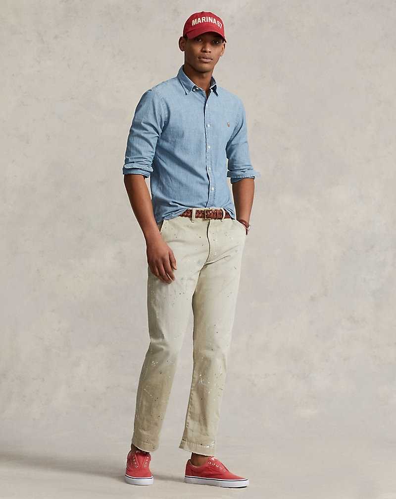 Camisas Ralph Lauren Slim Fit Chambray Hombre Azules | BLQYPXE-32 - vista 3