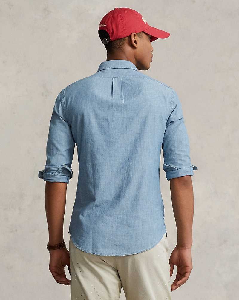 Camisas Ralph Lauren Slim Fit Chambray Hombre Azules | BLQYPXE-32 - vista 4