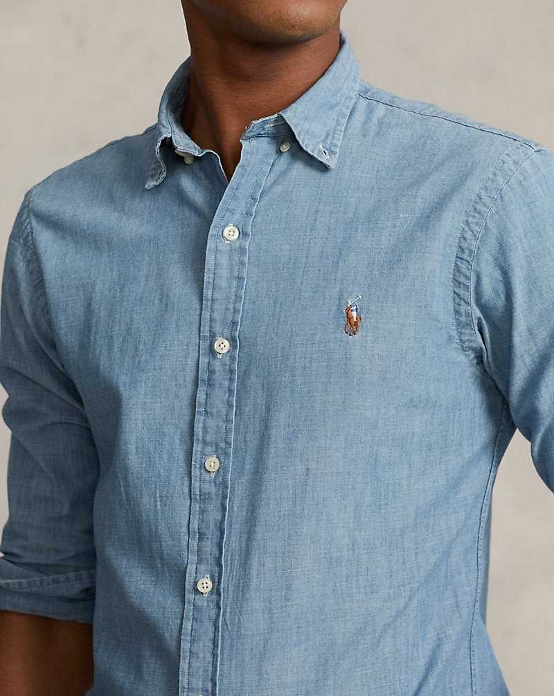 Camisas Ralph Lauren Slim Fit Chambray Hombre Azules | BLQYPXE-32 - vista 5