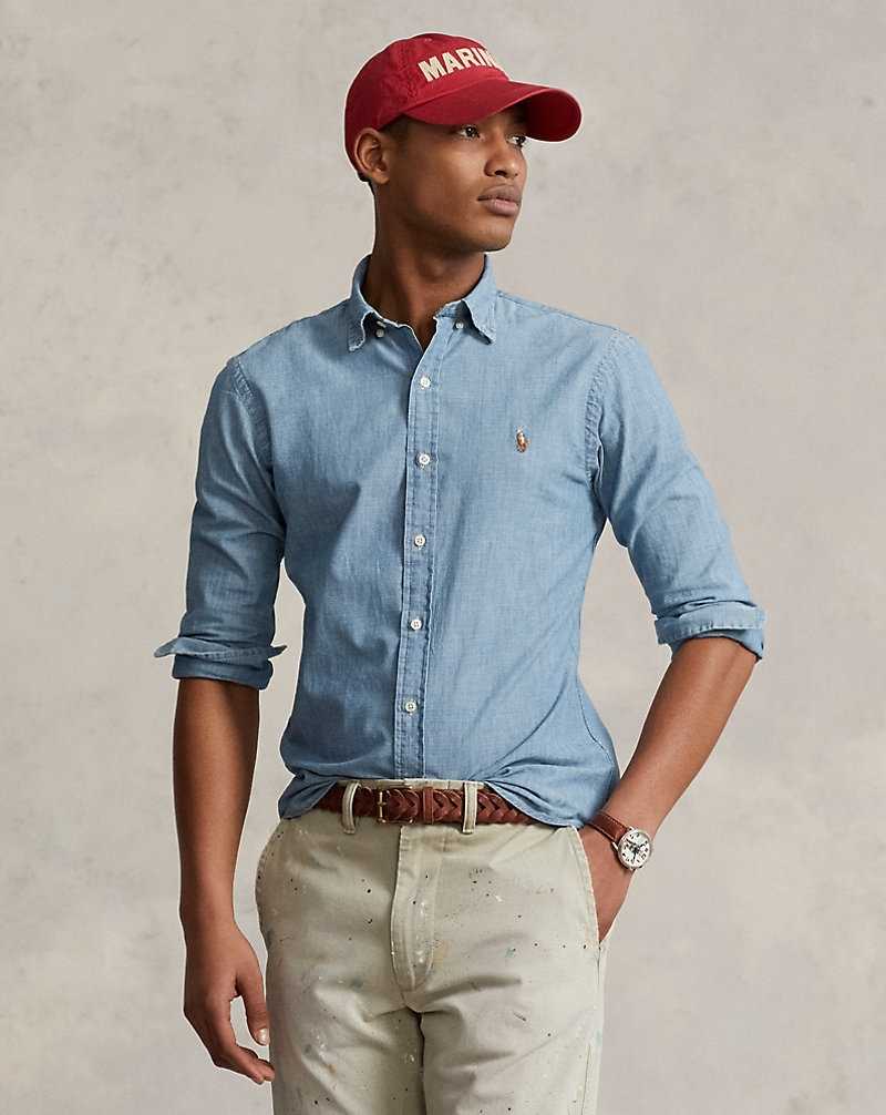 Camisas Ralph Lauren Slim Fit Chambray Hombre Azules | BLQYPXE-32 - vista 1