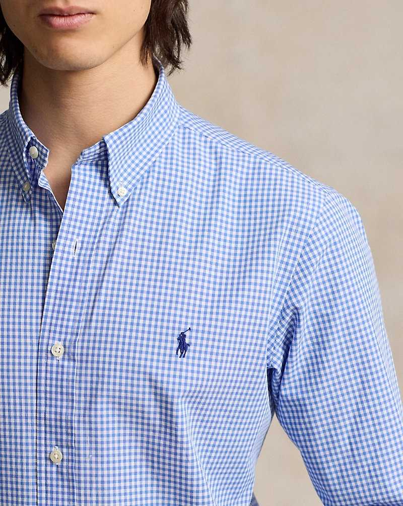 Camisas Ralph Lauren Slim Fit Checked Stretch Poplin Hombre Blue/White Check | KEHQSAN-49 - vista 5