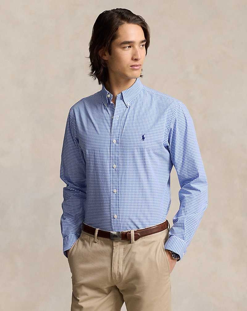 Camisas Ralph Lauren Slim Fit Checked Stretch Poplin Hombre Blue/White Check | KEHQSAN-49 - vista 1