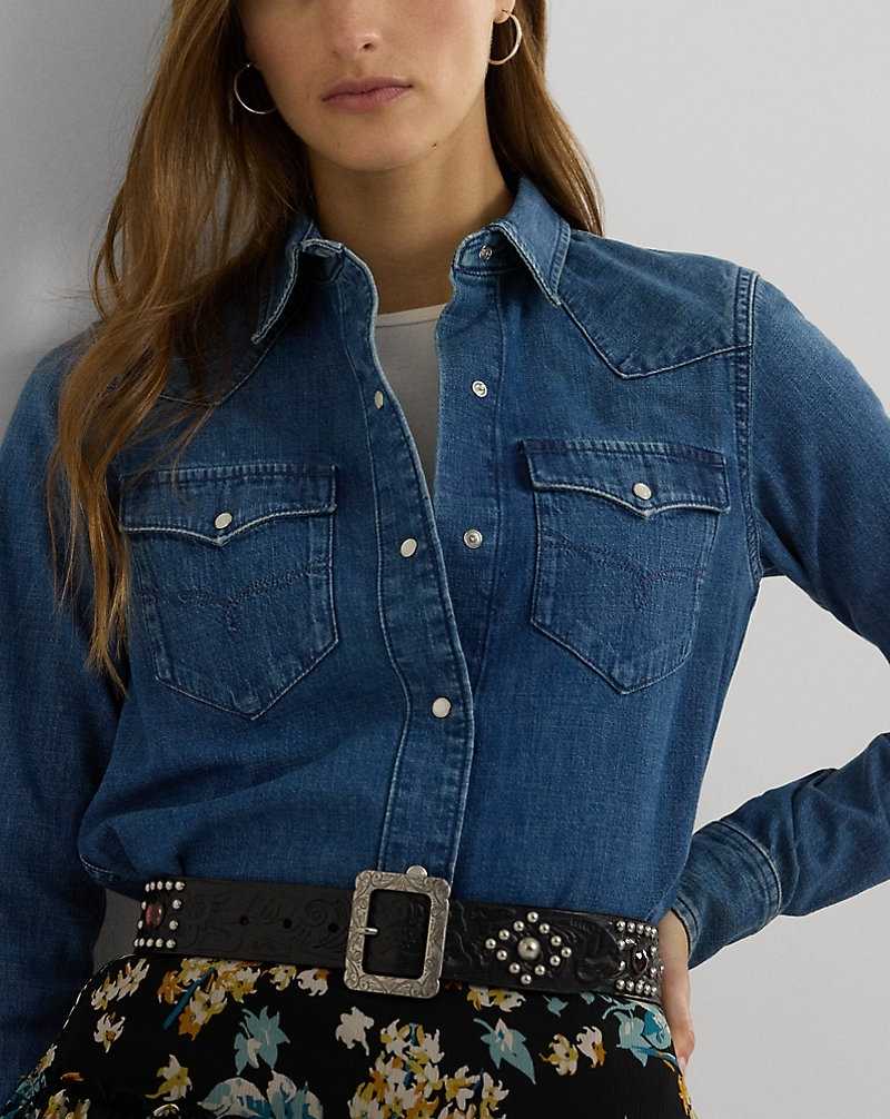 Camisas Ralph Lauren Slim Fit Denim Mujer Azules | TABMCKH-98 - vista 5