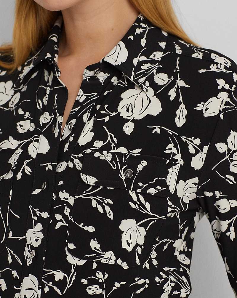 Camisas Ralph Lauren Slim Fit Floral Stretch Jersey Mujer Black/Cream | INOEBMW-35 - vista 5