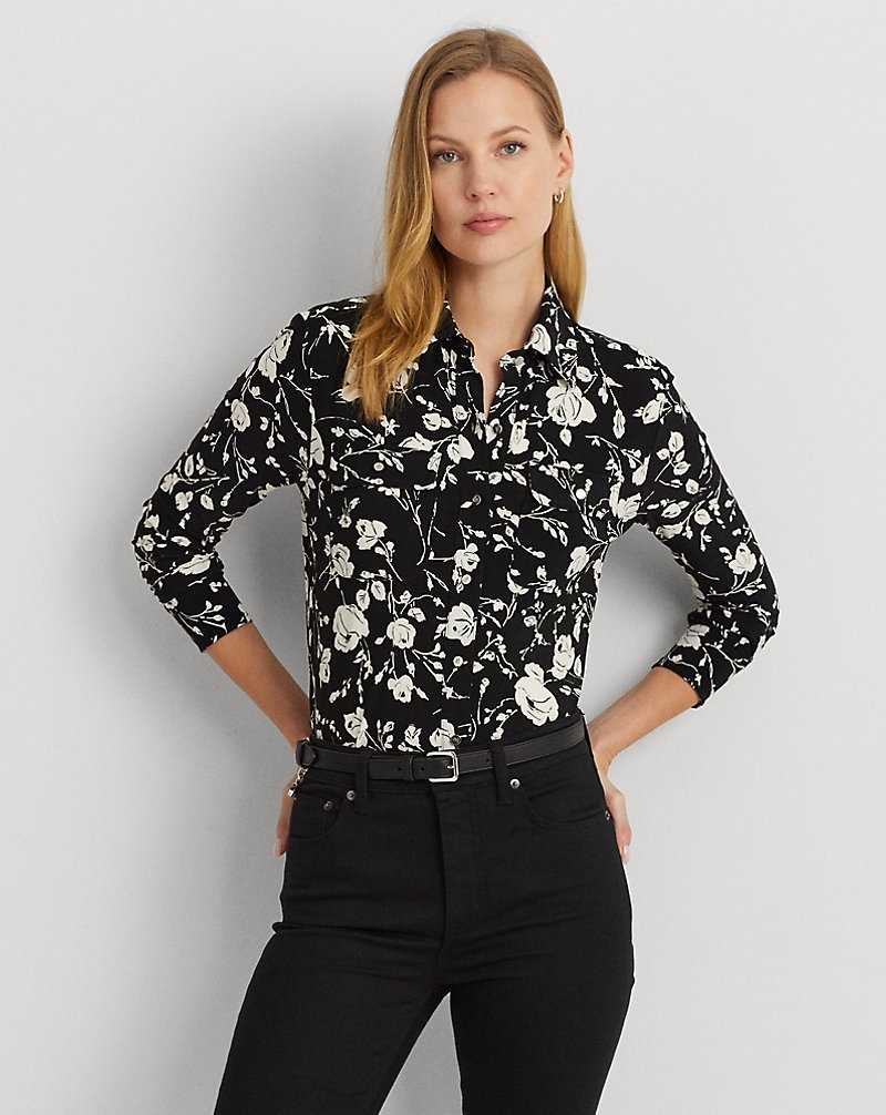 Camisas Ralph Lauren Slim Fit Floral Stretch Jersey Mujer Black/Cream | INOEBMW-35 - vista 1