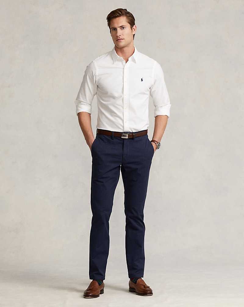 Camisas Ralph Lauren Slim Fit Garment-Dyed Oxford Hombre Blancos | EWBYJDU-51 - vista 3