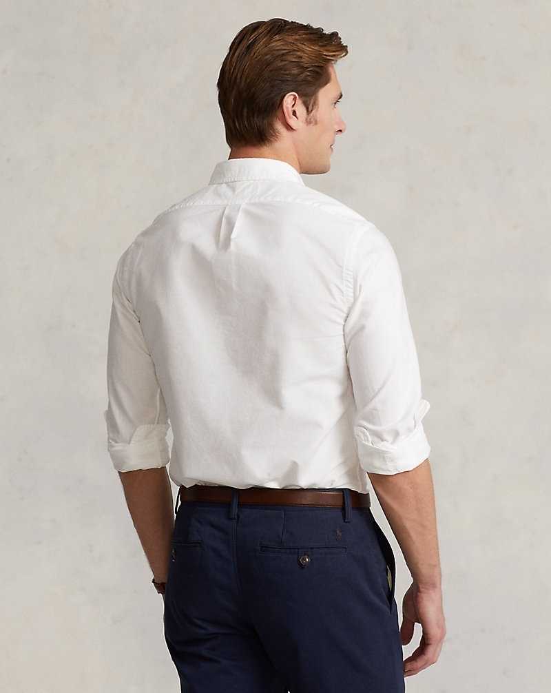 Camisas Ralph Lauren Slim Fit Garment-Dyed Oxford Hombre Blancos | EWBYJDU-51 - vista 4
