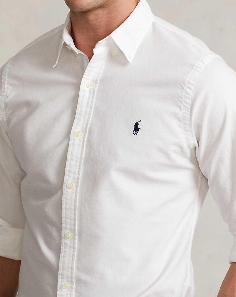 Camisas Ralph Lauren Slim Fit Garment-Dyed Oxford Hombre Blancos | EWBYJDU-51 - vista 5