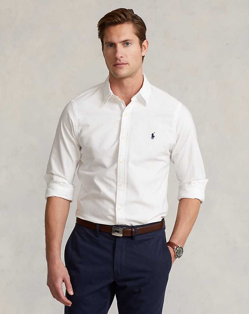 Camisas Ralph Lauren Slim Fit Garment-Dyed Oxford Hombre Blancos | EWBYJDU-51 - vista 1