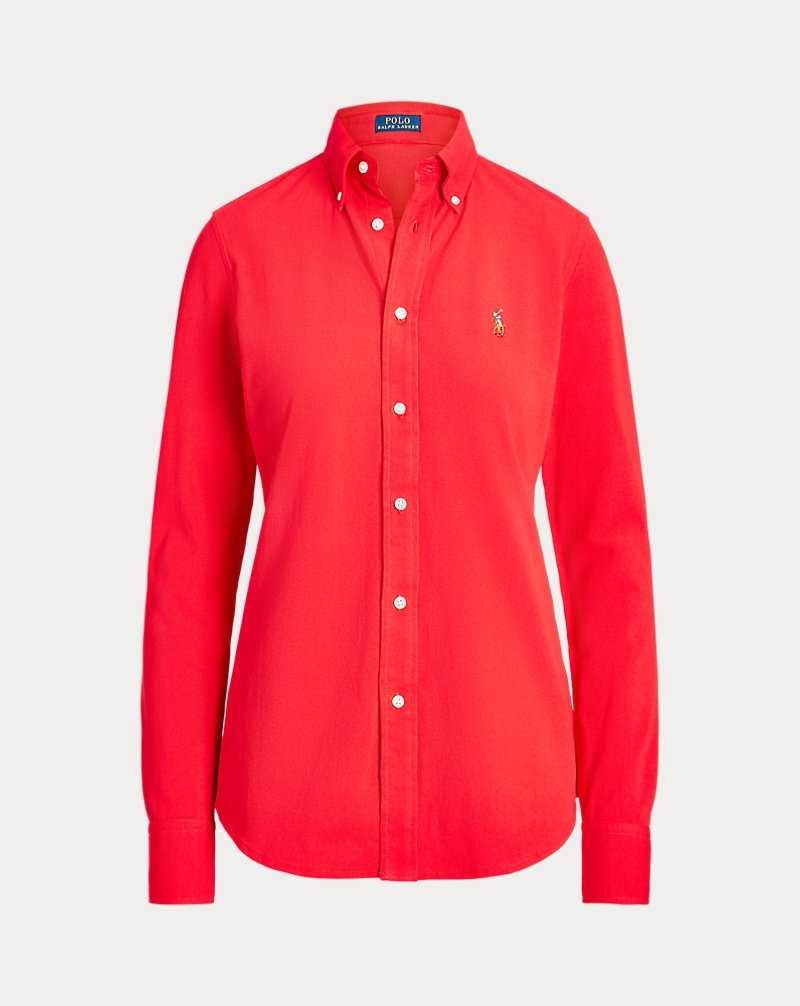 Camisas Ralph Lauren Slim Fit Knit Cotton Oxford Mujer Bright Hibiscus | DWLMGAN-80 - vista 2