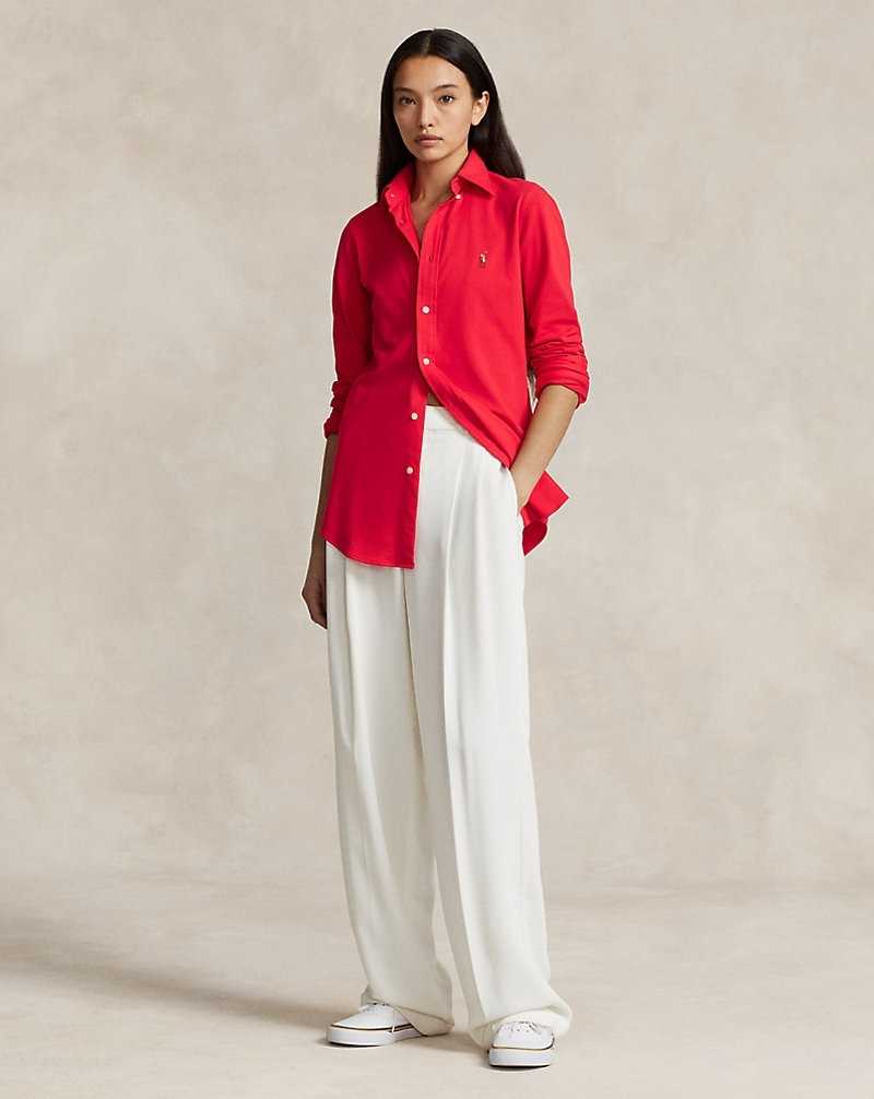 Camisas Ralph Lauren Slim Fit Knit Cotton Oxford Mujer Bright Hibiscus | DWLMGAN-80 - vista 3