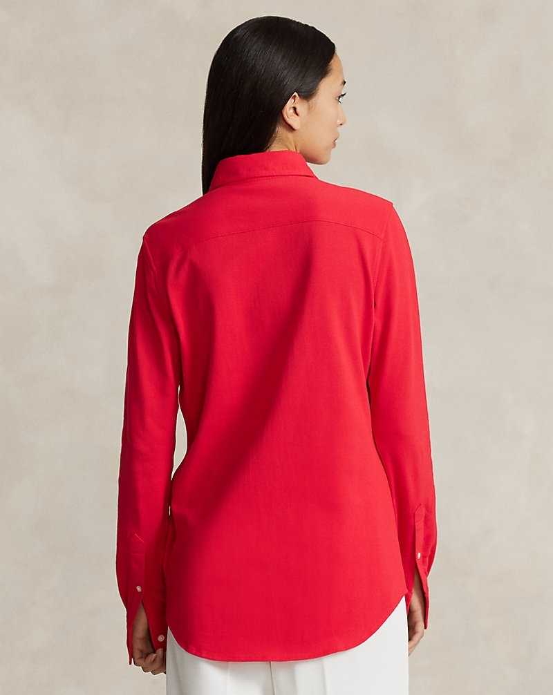 Camisas Ralph Lauren Slim Fit Knit Cotton Oxford Mujer Bright Hibiscus | DWLMGAN-80 - vista 4