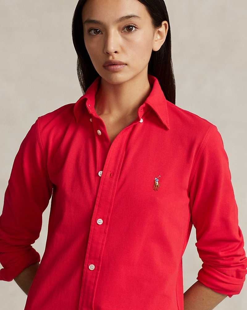 Camisas Ralph Lauren Slim Fit Knit Cotton Oxford Mujer Bright Hibiscus | DWLMGAN-80 - vista 5