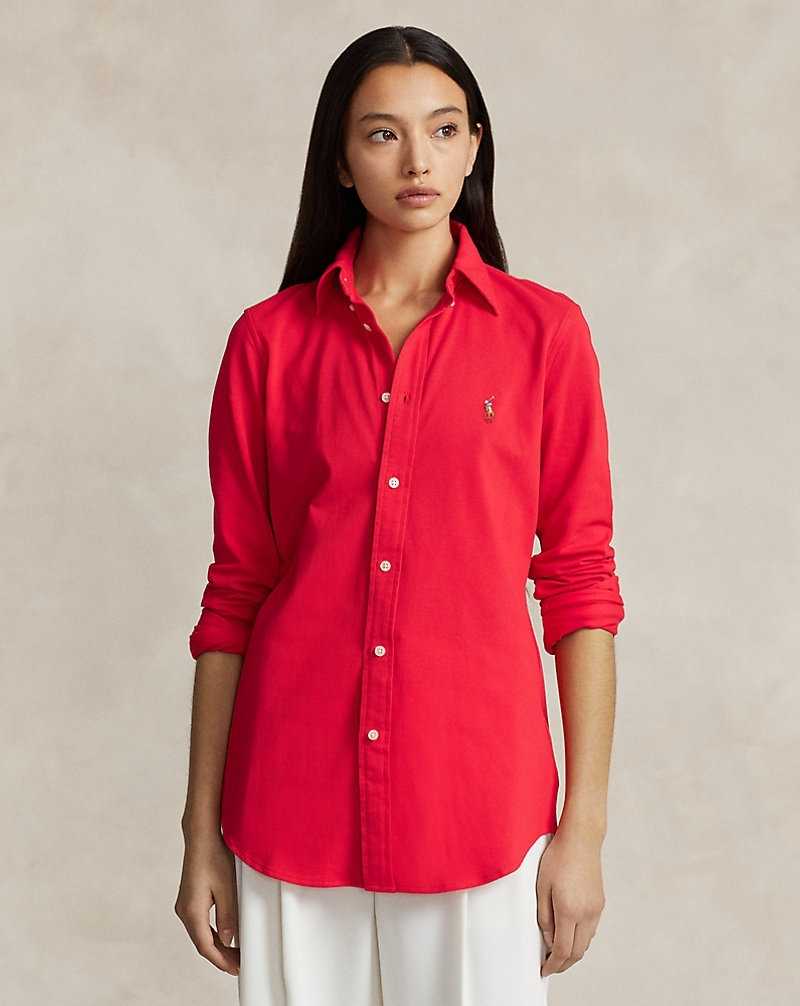 Camisas Ralph Lauren Slim Fit Knit Cotton Oxford Mujer Bright Hibiscus | DWLMGAN-80 - vista 1