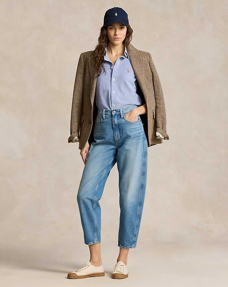 Camisas Ralph Lauren Slim Fit Knit Cotton Oxford Mujer Azules | GHZAETI-69 - vista 3
