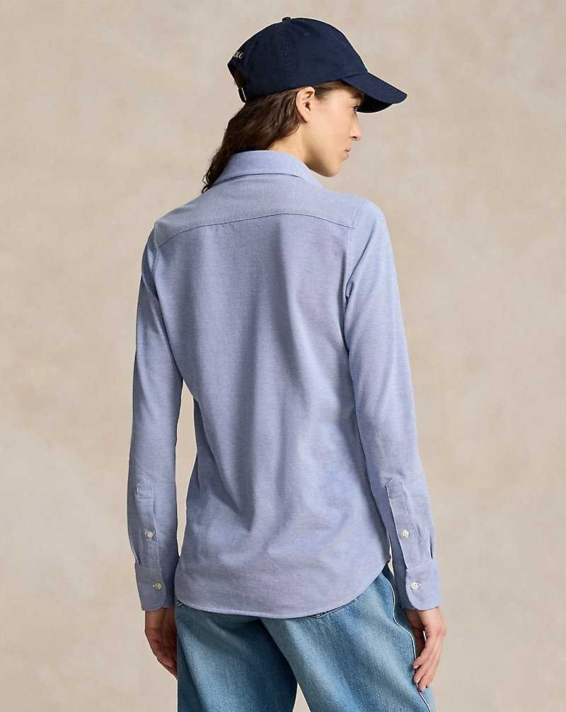 Camisas Ralph Lauren Slim Fit Knit Cotton Oxford Mujer Azules | GHZAETI-69 - vista 4