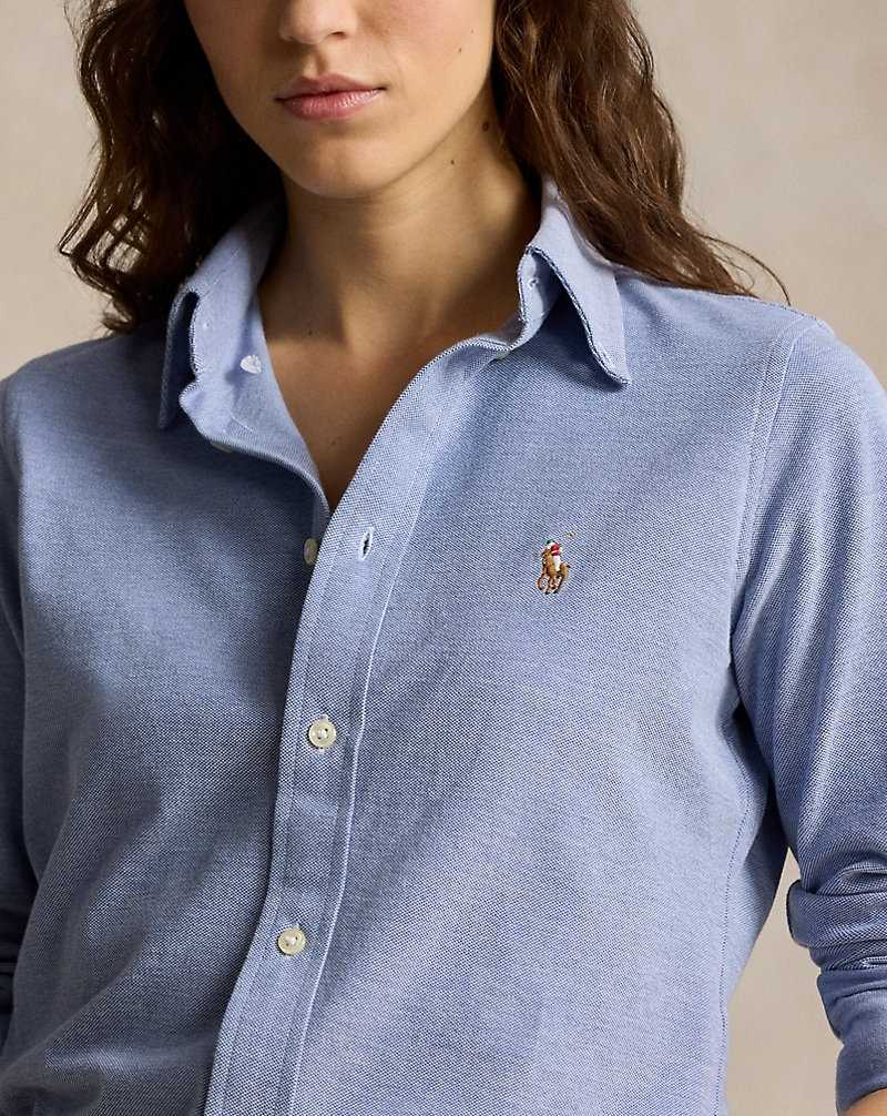 Camisas Ralph Lauren Slim Fit Knit Cotton Oxford Mujer Azules | GHZAETI-69 - vista 5