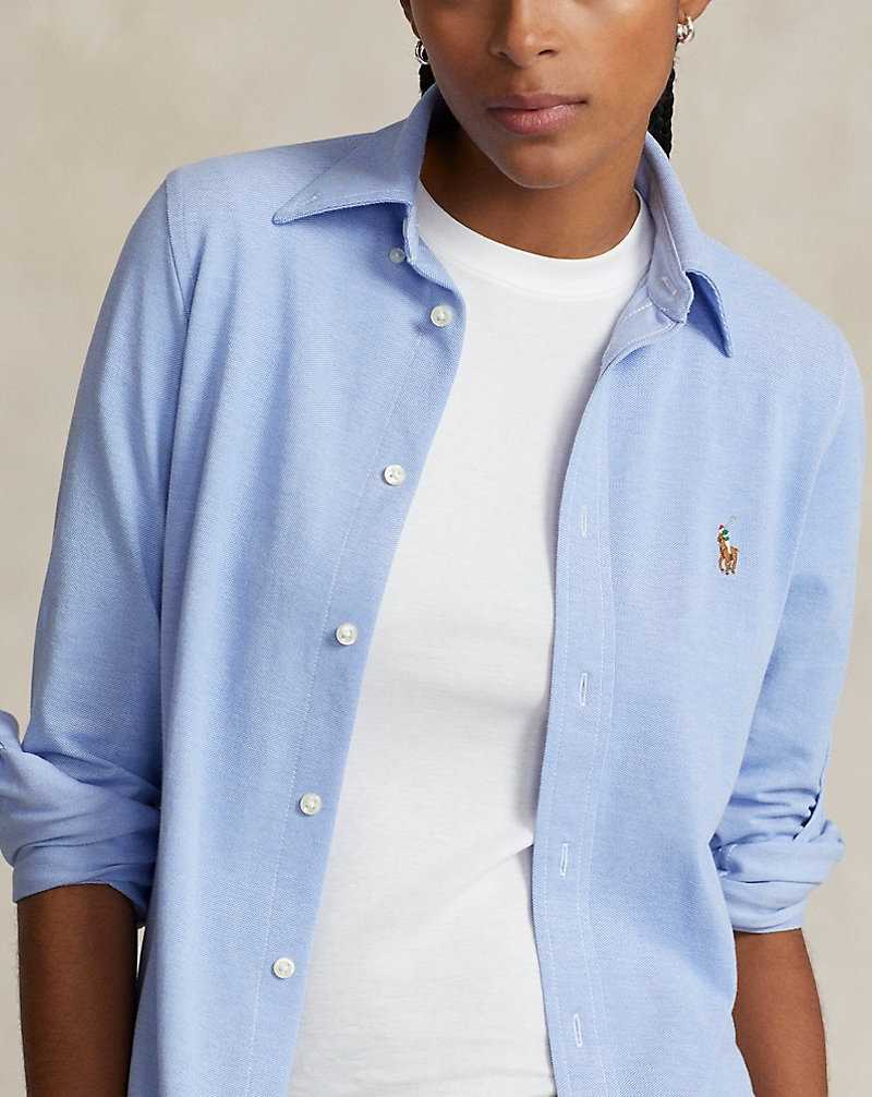Camisas Ralph Lauren Slim Fit Knit Cotton Oxford Mujer Azules | QBYMGTZ-38 - vista 5
