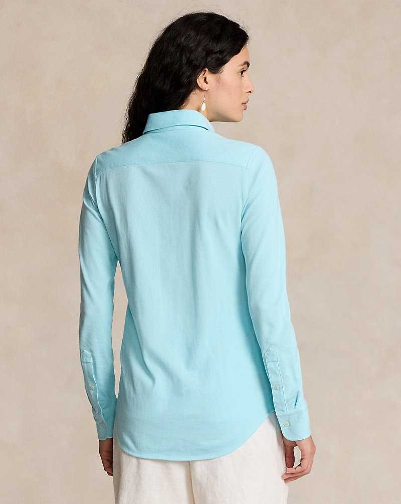 Camisas Ralph Lauren Slim Fit Knit Cotton Oxford Mujer Turquesa | SHBGKIP-31 - vista 4